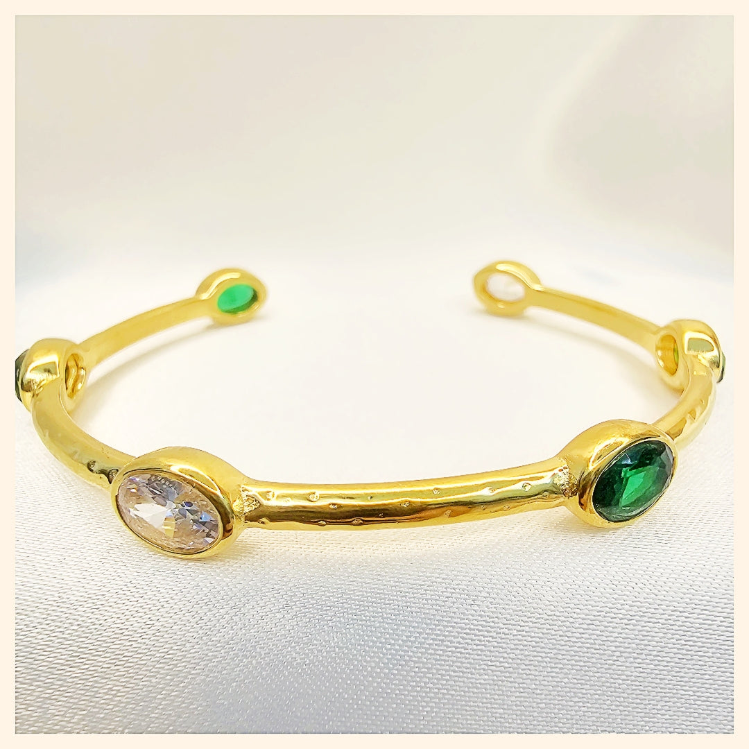 Juno White and Green Zircon Bangle