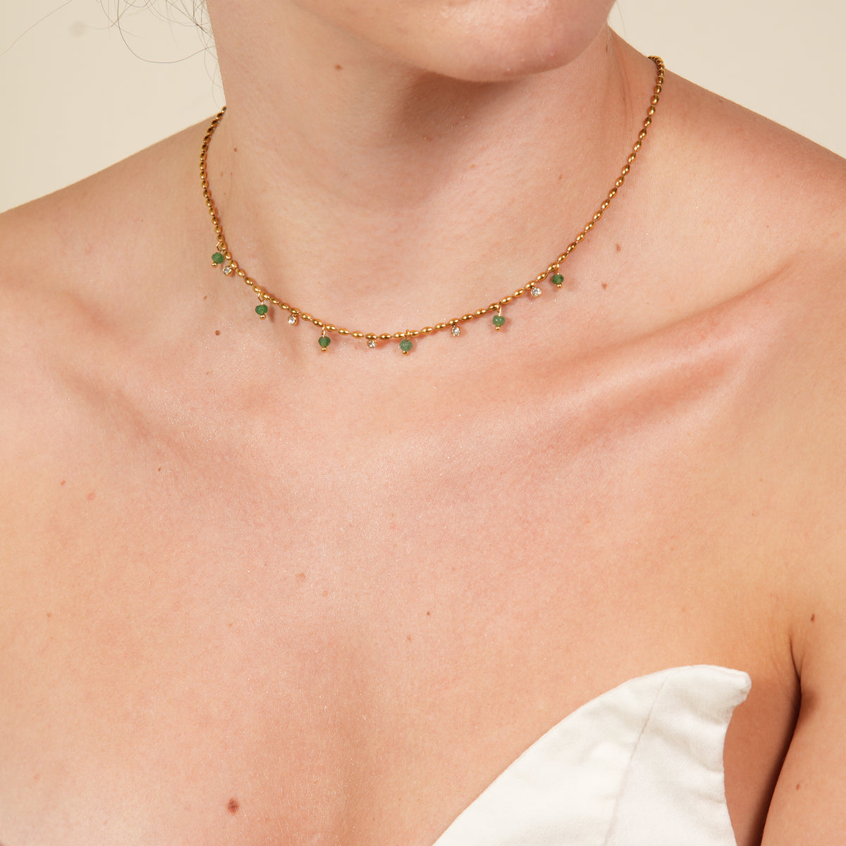 Jari Oval BeadsZircon Necklace