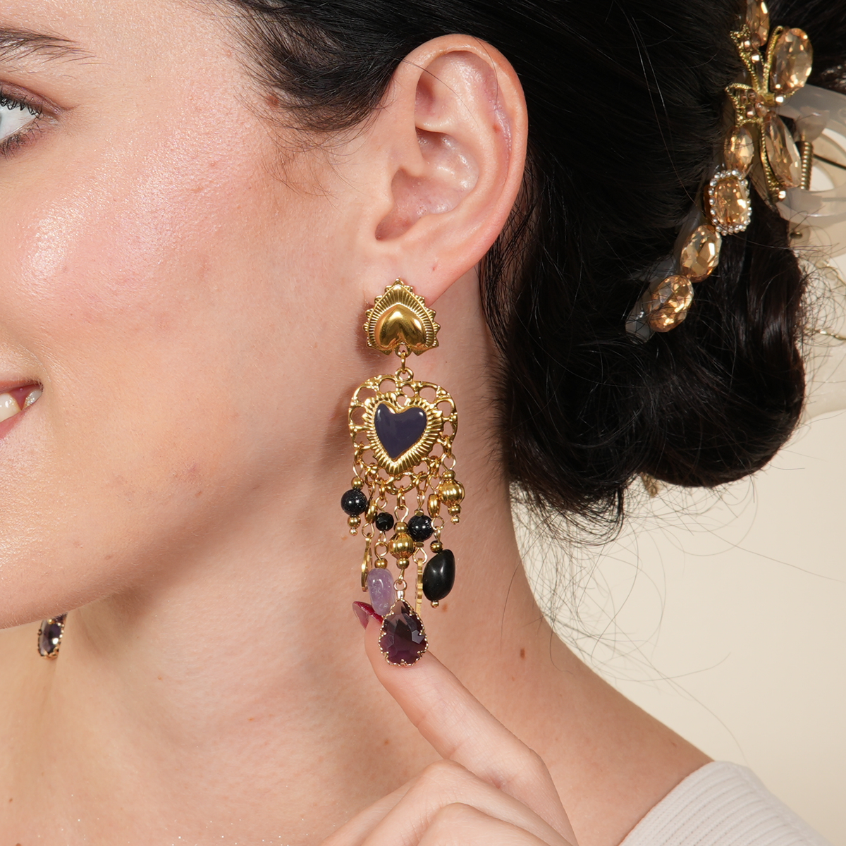 Emma Purple Heart Drop Earings