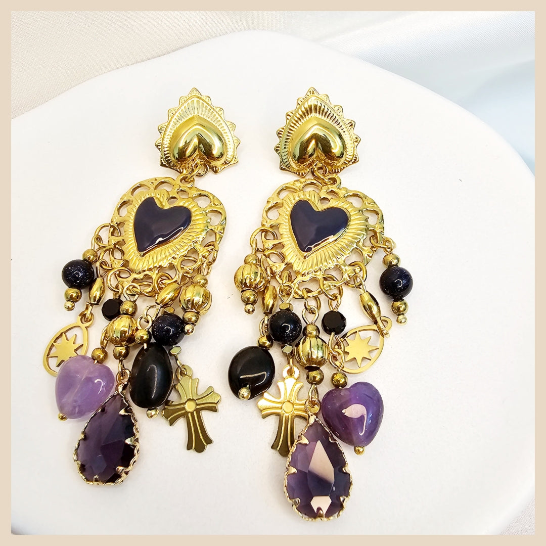 Emma Purple Heart  Drop Earings
