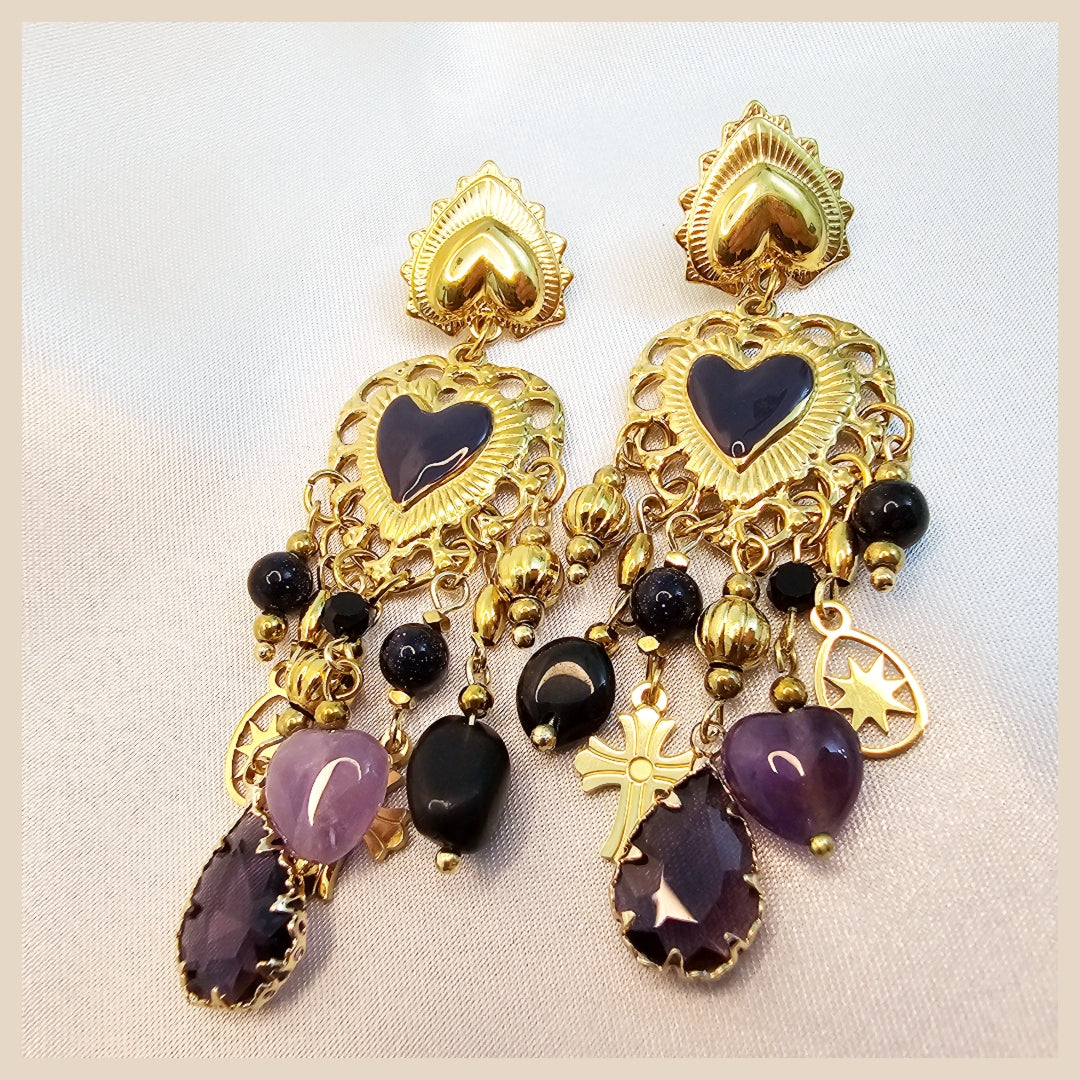 Emma Purple Heart  Drop Earings