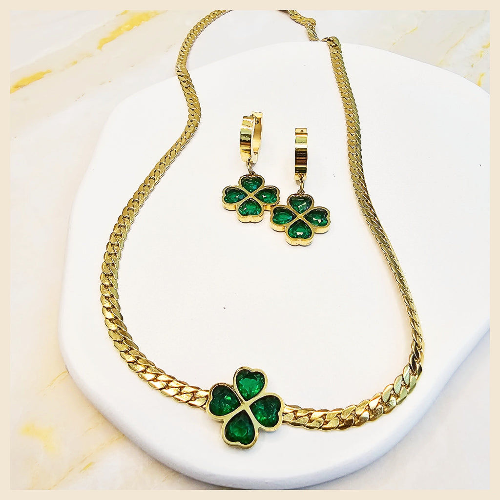 Keti Clover Flower Necklace & Earring Set