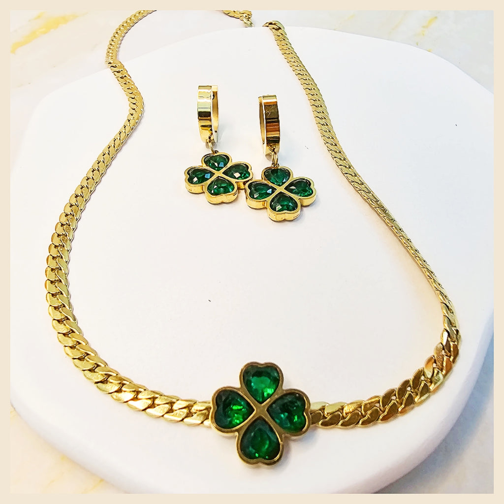 Keti Clover Flower Necklace & Earring Set