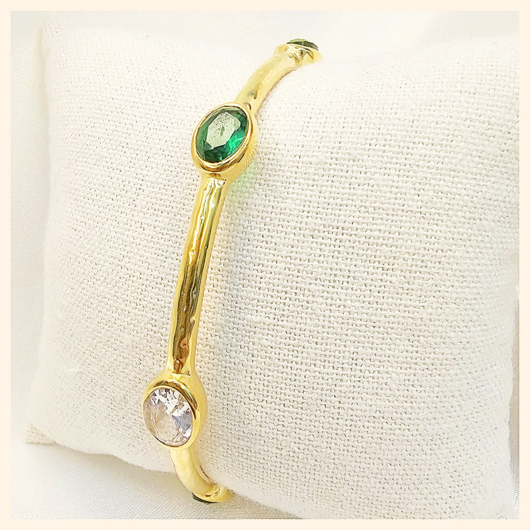 Juno White and Green Zircon Bangle
