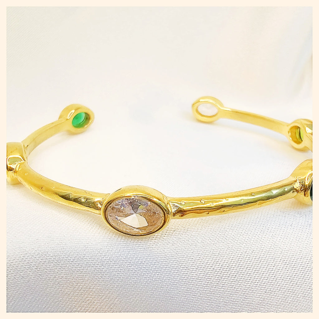 Juno White and Green Zircon Bangle