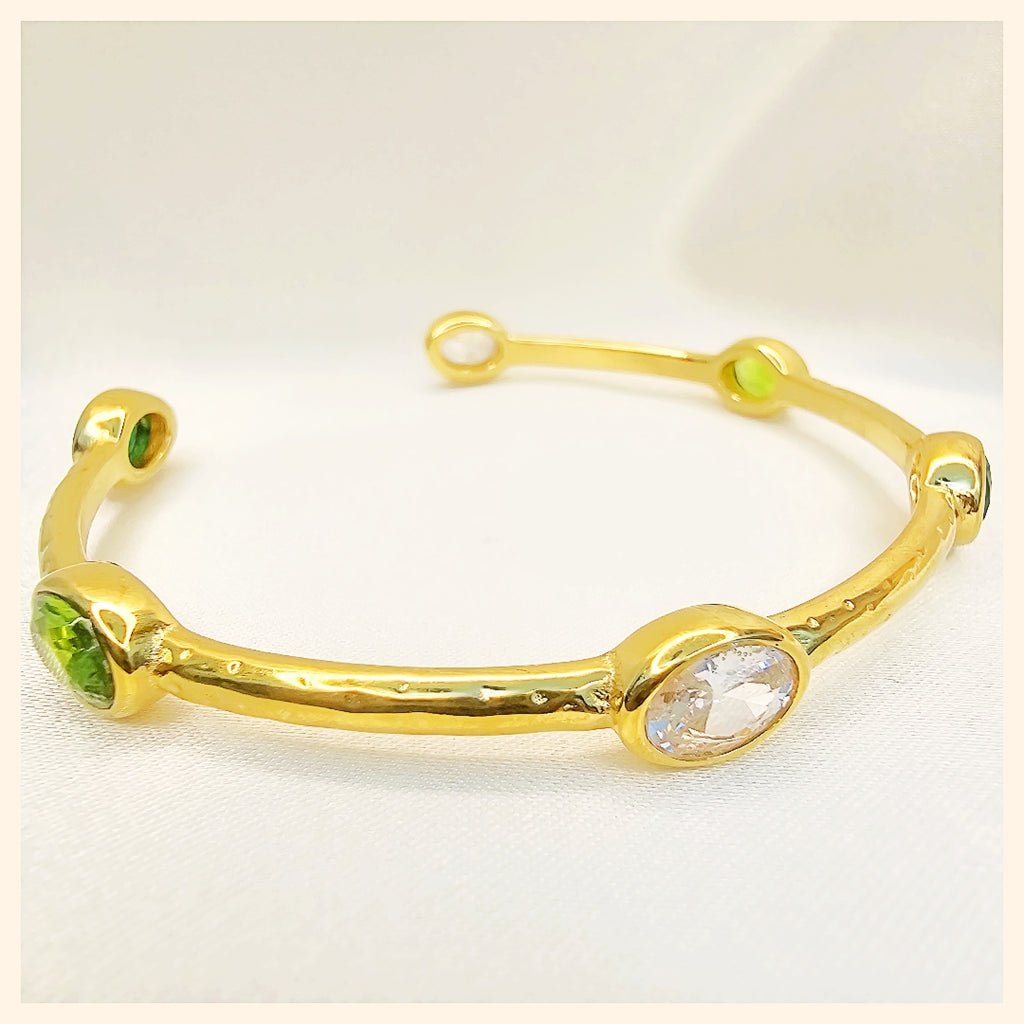 Juno White and Green Zircon Bangle