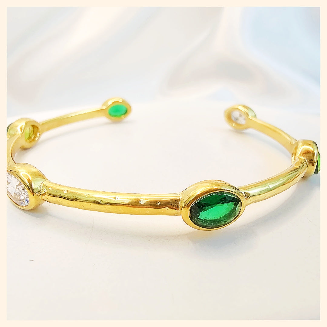 Juno White and Green Zircon Bangle