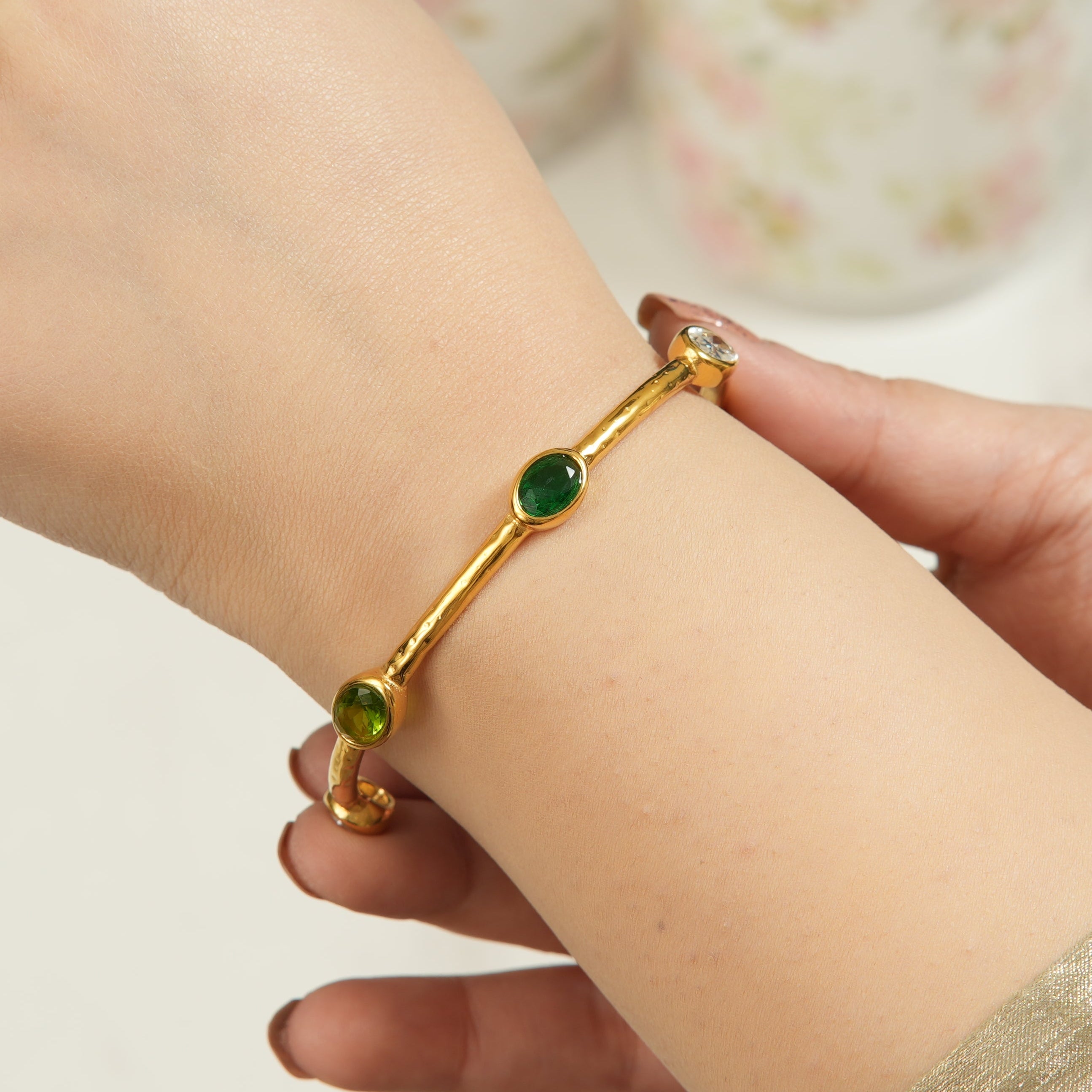 Juno White and Green Zircon Bangle