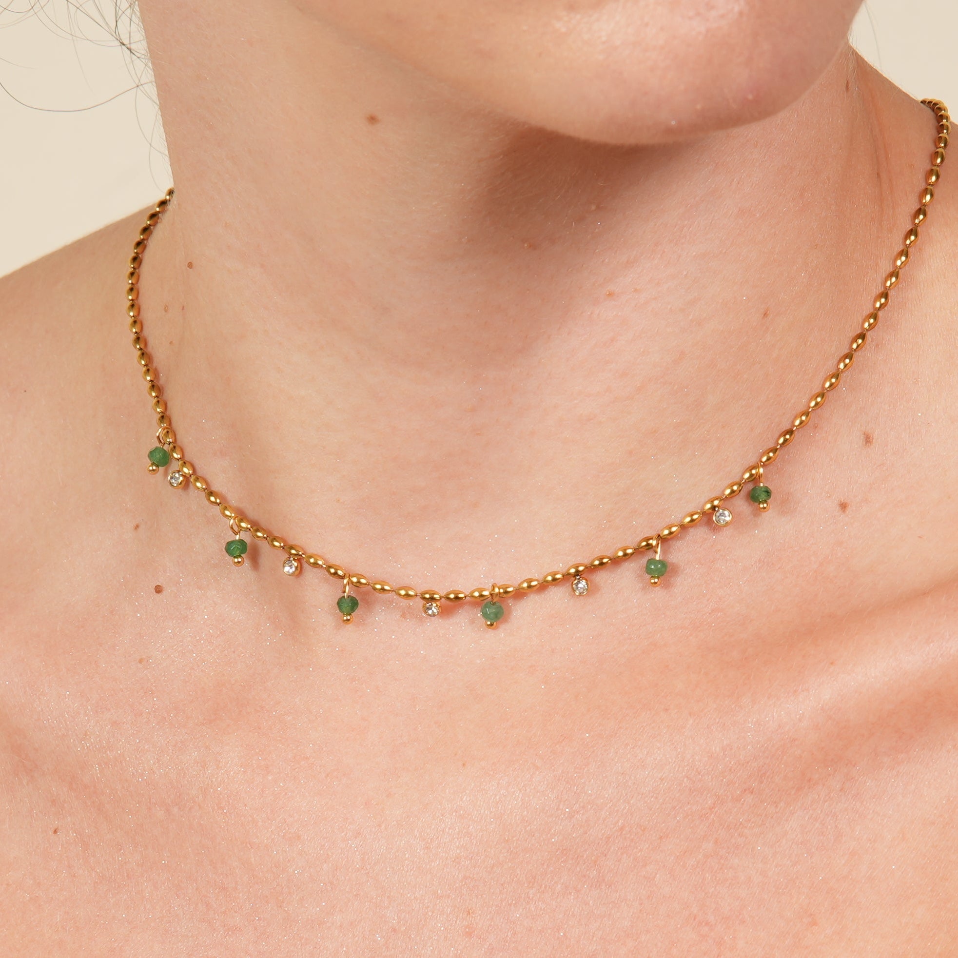 Jari Oval BeadsZircon Necklace