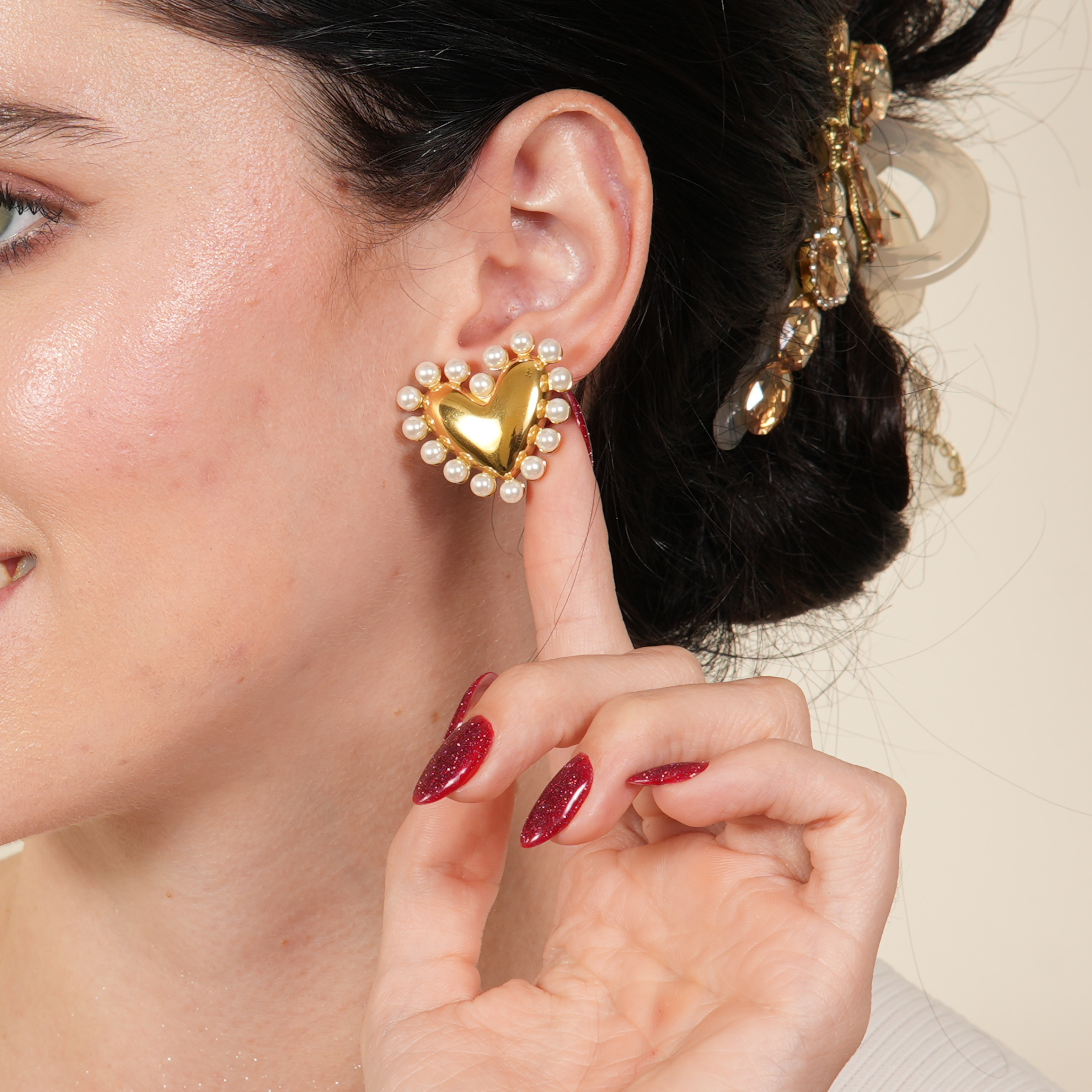 Fara Pearls X Heart Earings