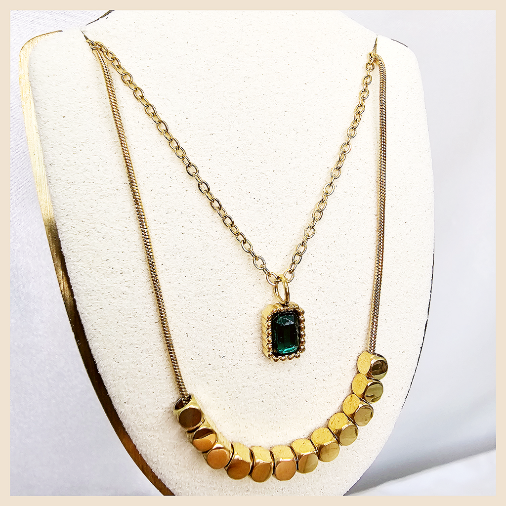 Two layered 18k gold plated necklace with a refined finish, designed for women in the UAE who love elegant and modern luxury jewellery.