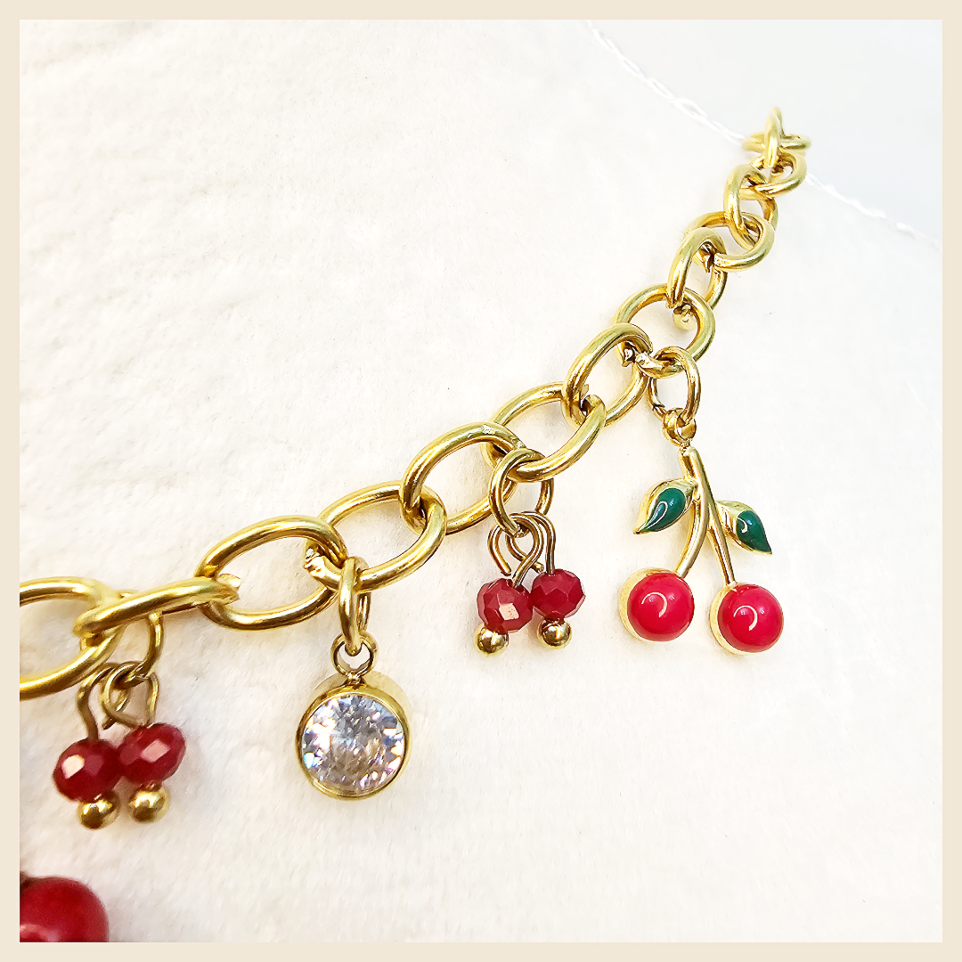 Bina pink and green zircon cherry necklace for women, a beautiful birthday gift that feels youthful, polished, and thoughtfully chosen for someone special.