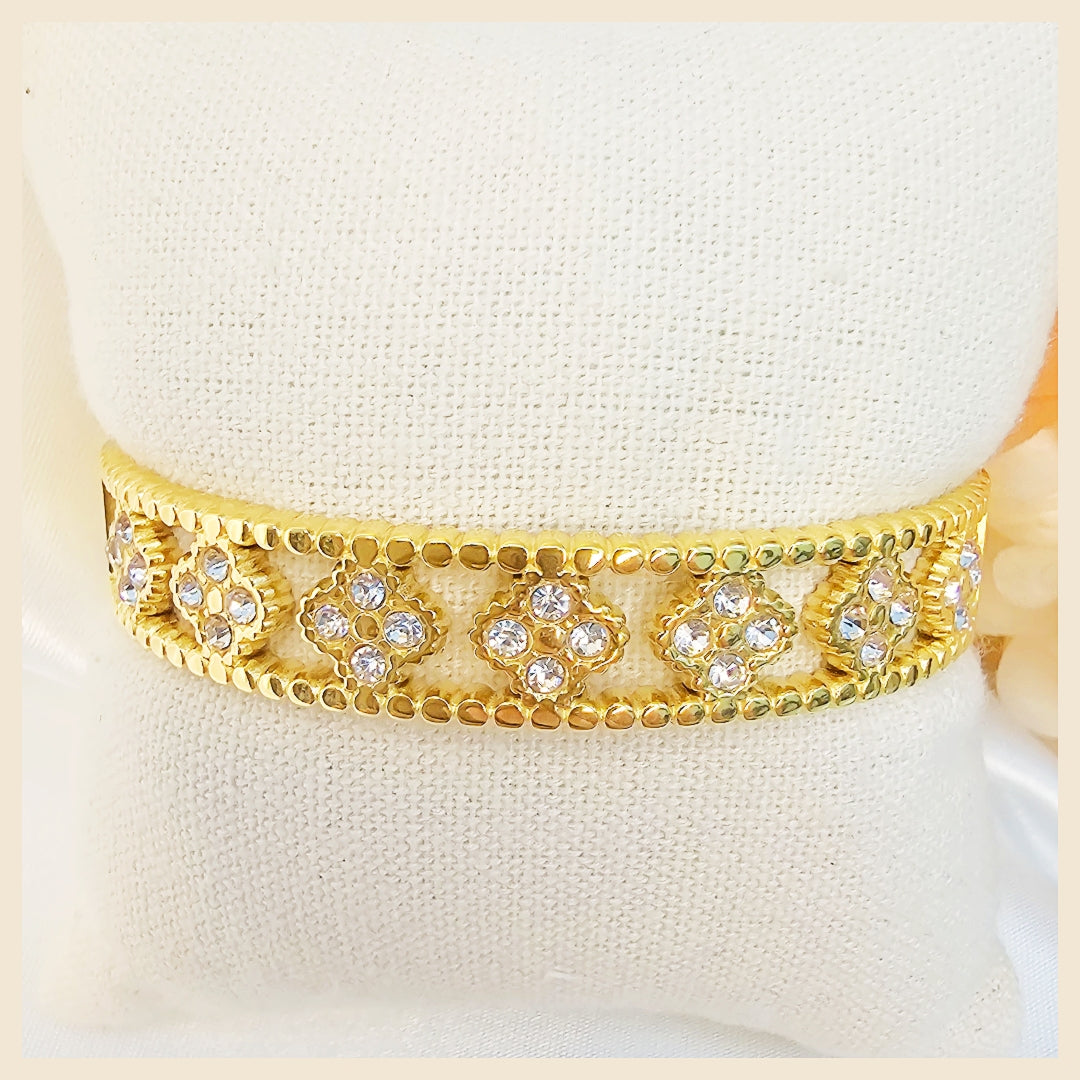 Designer Leja 18K gold-plated zircon bangle with crystal brilliance, a confident finishing touch for women who love timeless sparkle and polish.