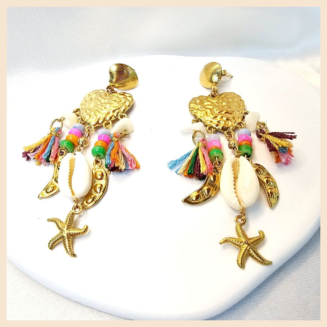 Elegant Elis blue starfish earrings for women, perfect for beach dinners, resort styling, and Dubai-inspired looks that feel effortless and refined.