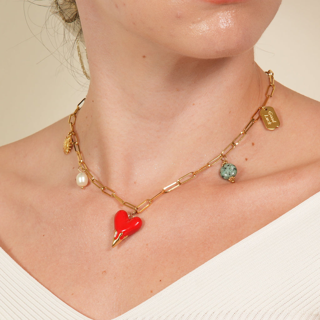 Luxury Jaya gold-plated African stone necklace for women, a bold statement pendant designed to elevate confidence and elegance for special occasions in the UAE.