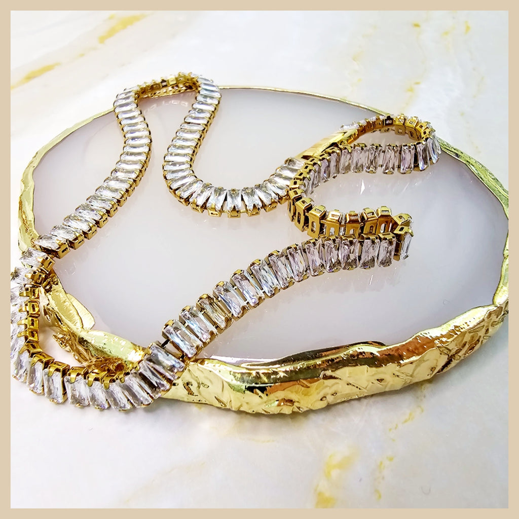 Modern cubic zirconia tennis necklace with a sleek gold plated finish, ideal for women who embrace contemporary fashion with a luxury edge.