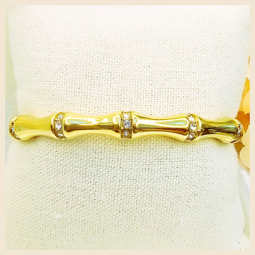 Nori white zircon bangle in yellow gold-plated hand jewellery style, gift-ready for her with elegant sparkle that suits celebrations and special moments.