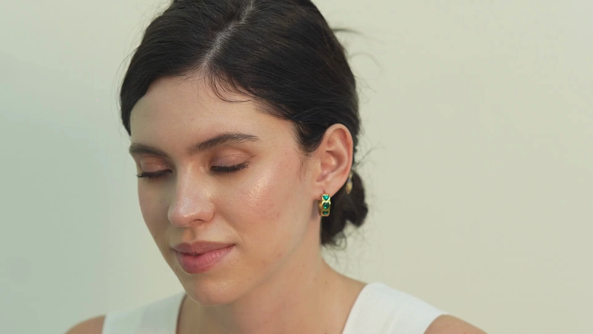 Bess green CZ hoop earrings for women with a pear-drop design, perfect for shoppers who want refined glamour and a premium jewellery feel.