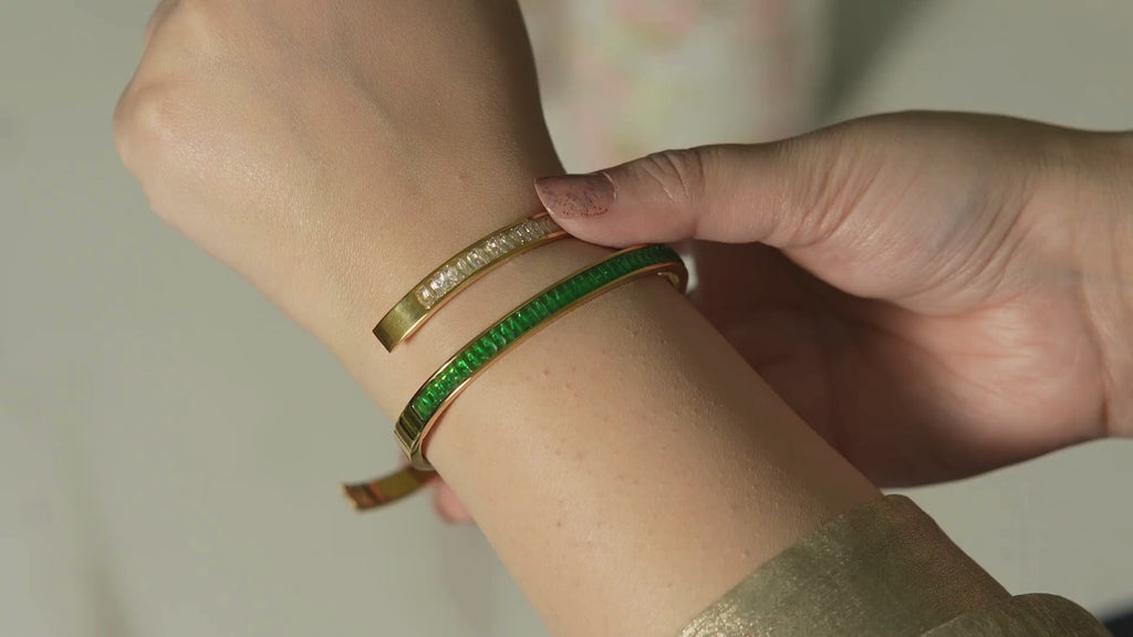 Premium Gabi Romance stackable gold cuff and bangle set, crafted for women who want a refined layered look with a modern, luxury feel.