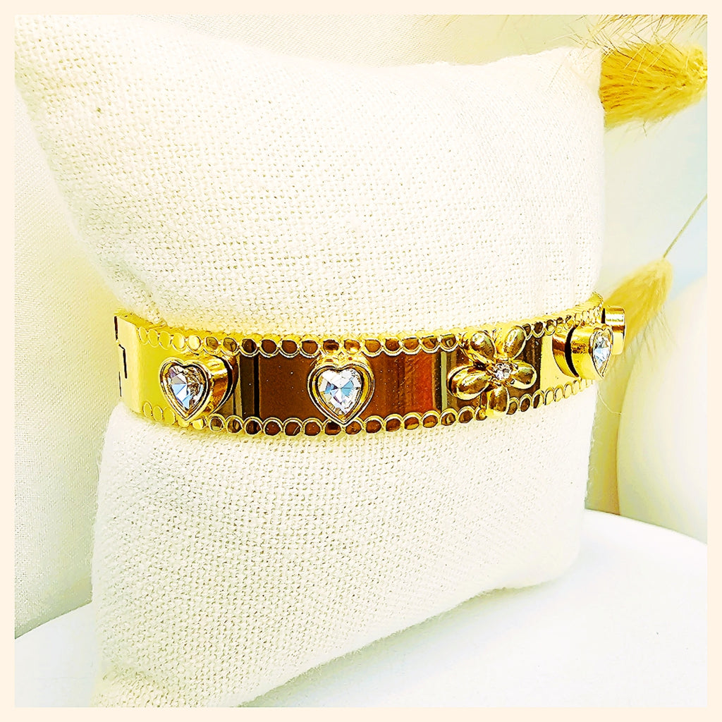 Statement flower zircon bangle styled for evening events, delivering eye-catching brilliance and refined luxury for special occasions