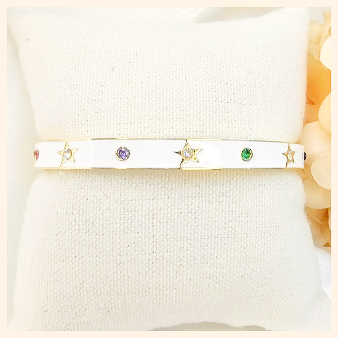 statement Kaya white star chunky cuff bangle, designed for women who want bold wrist sparkle that feels exclusive and beautifully finished.