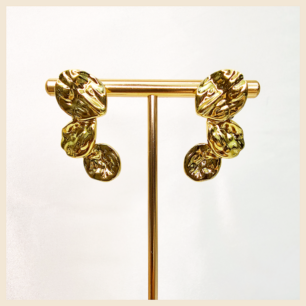 Vintage-style Asta textured heart drop earrings in gold-plated finish, designed to elevate your look with romantic luxury and modern polish.